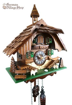 German Cuckoo Clock battery operated black forest chalet with dog and cuckoo bird