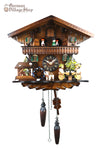 German Cuckoo Clock battery operated black forest chalet with beer drinkers and music