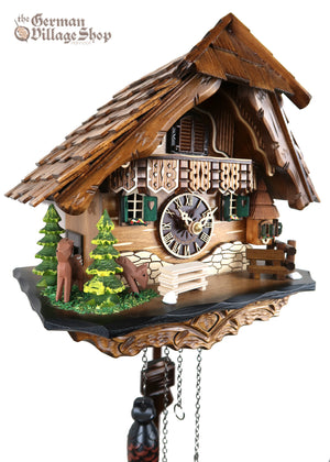German Cuckoo Clock battery operated black forest chalet with deers