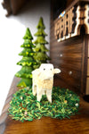  German Cuckoo Clock battery operated black forest chalet with moving shepherd and music - close up of sheep