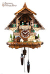  German Cuckoo Clock battery operated black forest chalet with moving shepherd and music