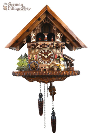 German Cuckoo Clock battery operated black forest chalet with moving beer drinker and music
