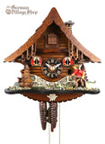 German Cuckoo Clock 1 day mechanical black forest chalet with moving fisherman