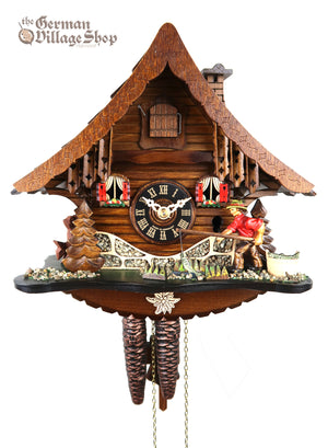 German Cuckoo Clock 1 day mechanical black forest chalet with moving fisherman