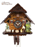 German Cuckoo Clock 1 day mechanical black forest chalet with moving woodchopper