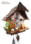 German Cuckoo Clock battery operated black forest chalet with red window shutters