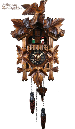 German Cuckoo Clock battery operated with traditional maple leaves and cuckoo bird with music