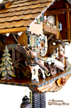 German Cuckoo Clock 8 day mechanical black forest chalet with music horse logging cart and mill