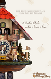 German Cuckoo Clock 8 day mechanical Hones chalet from the black forest with a red roof and clock peddler