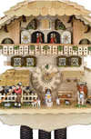 German Cuckoo Clock 8 day mechanical Hones chalet from the black forest with natural timber, alpine horn player and farmer milking cow