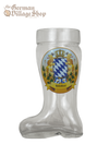 Glass German Boot, Bavarian Check Flag, Drinking Glass for German Beer