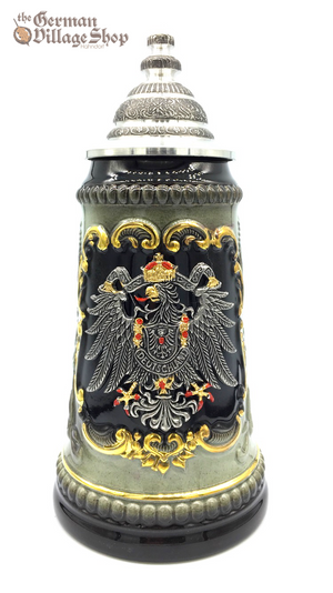 German beer stein 1/2 L forest green and black with pewter eagle, German beer stein, Beer mug, German stein made in Germany, western Germany clay stein, stein with pewter lid, collector beer steins