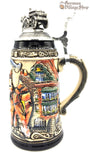 Traditional German beer stein with Oktoberfest design and pewter lid featured in The German Village Shop Hahndorf South Australia