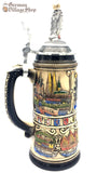 German beer stein with rustic finish, state flags and pewter eagle lid. Featured in The German Village Shop Hahndorf South Australia