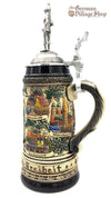 Traditional German beer stein with rustic finish and pewter knight lid featured in The German Village Shop Hahndorf South Australia
