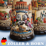 German beer stein, Beer mug, German stein made in Germany, western Germany clay stein, stein with pewter lid, collector beer steins, made by Zoller and born Germany