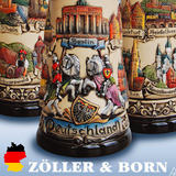 German beer stein, Beer mug, German stein made in Germany, western Germany clay stein, stein with pewter lid, collector beer steins