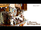 German Cuckoo Clock 8 day mechanical Hones chalet from the black forest with wood logging mill and horse and cart. Video with Coo Coo Call and music